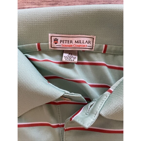 Peter Millar XL Summer Comfort Polo Shirt Green orange Striped Stretch Golf - Picture 3 of 6
